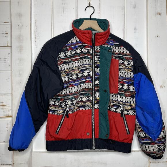 VTG OBERMEYER YOUTH SIZE 16 Ski Snowboard Hooded Jacket Aztec Tribal Southwest - Picture 2 of 16